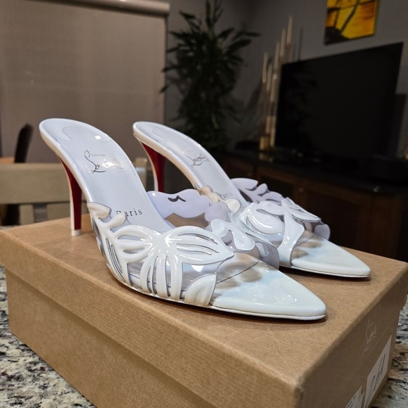 NEW Christian Louboutin Apostropha Petunia Mule 80mm White Size 40 - Picture 1 of 11